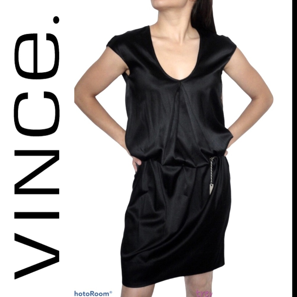 VINCE sleek black silk cocktail dress sz XS!